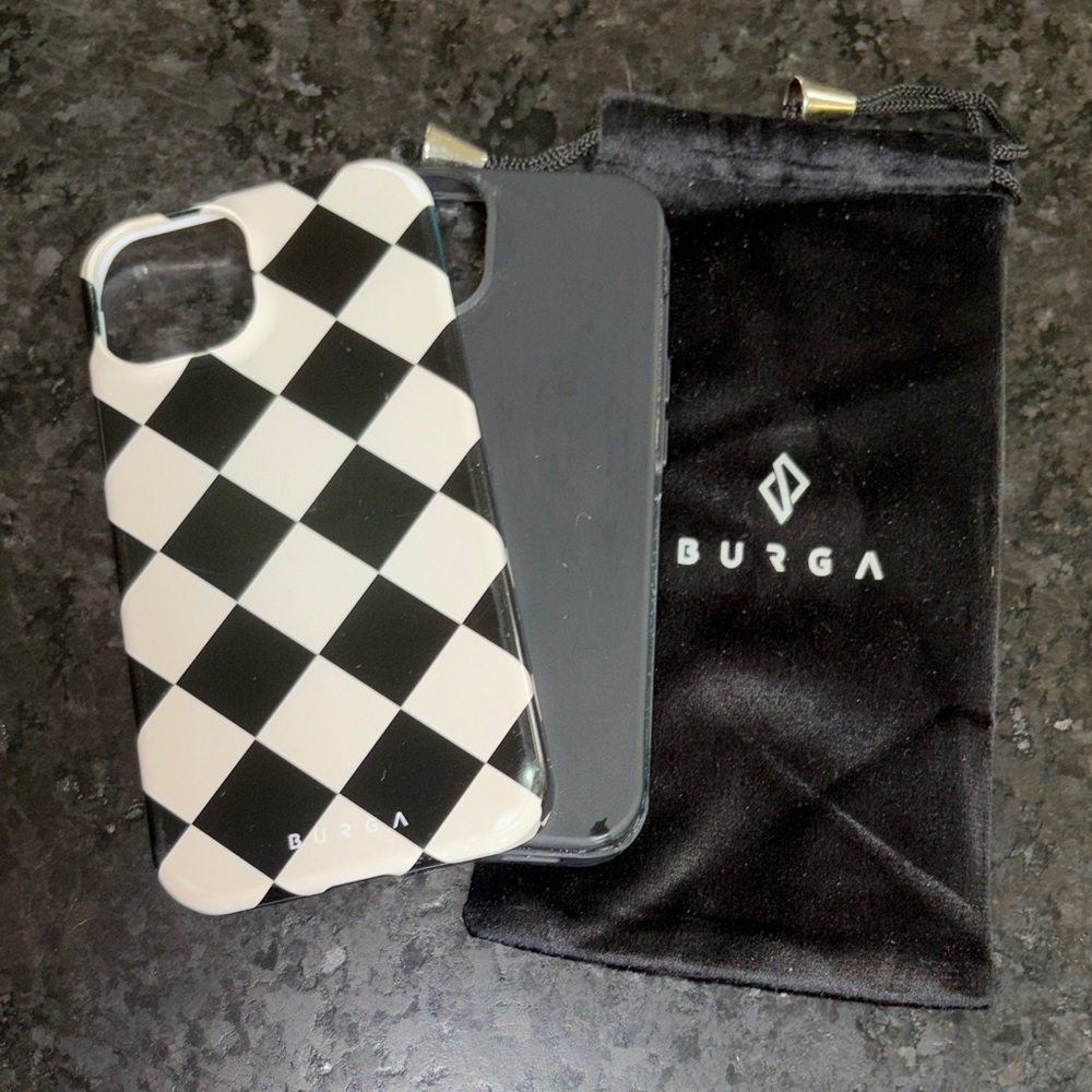Burga Black and White Checkered iPhone 14 Case. Slight Wear.